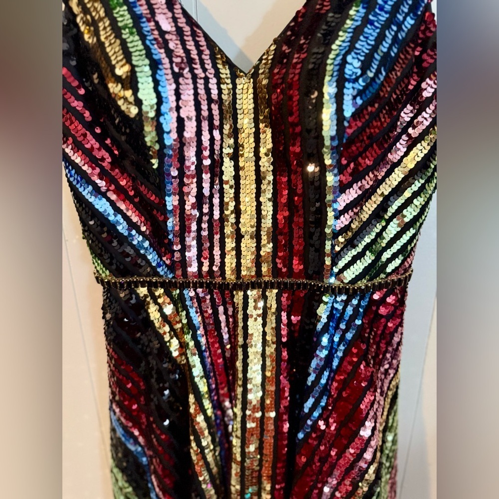 JVN by Jovani Multi Sequin V Neck Fit and Flare Short Dress JVN2540 - Picture 6 of 16